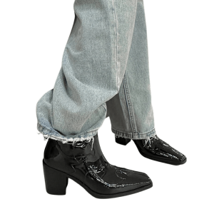 cuir noir bottes cowboy