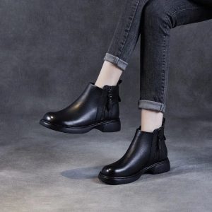 bottines cuir véritable noire