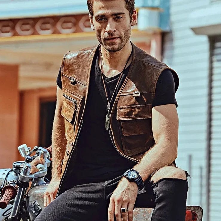 Gilet Cuir Country avec poches