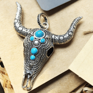 bijou crâne de buffle argent